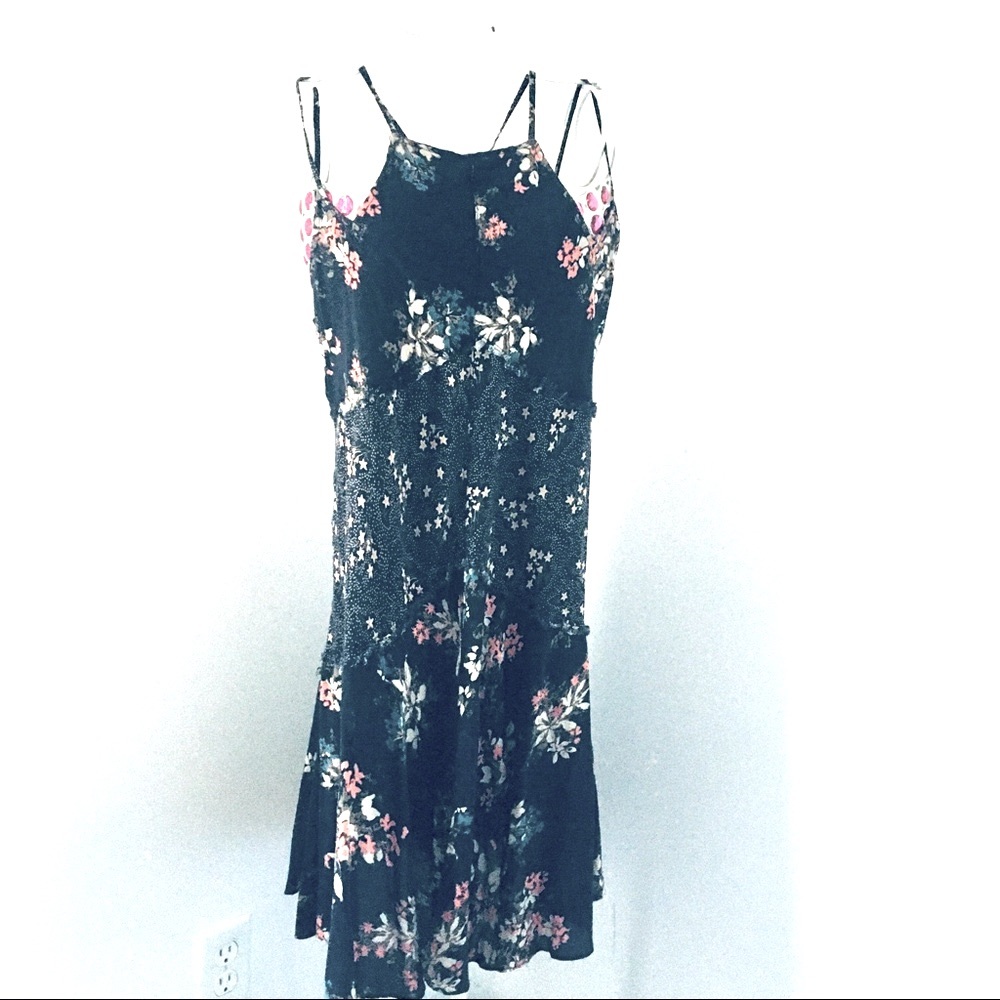 Free People black, floral, shift style dress. Size medium
